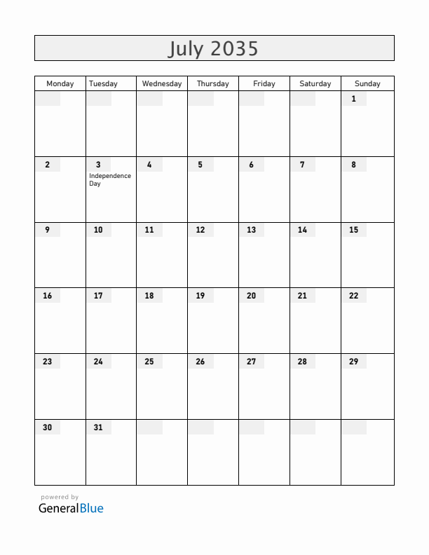 Belarus July 2035 Calendar with Holidays