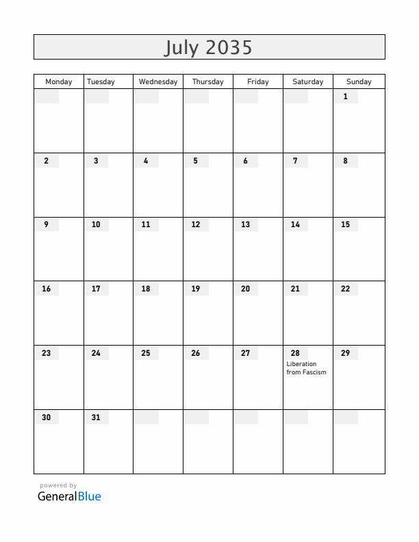 San Marino July 2035 Calendar with Holidays
