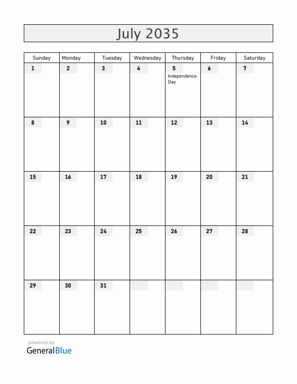 Cabo Verde July 2035 Calendar with Holidays