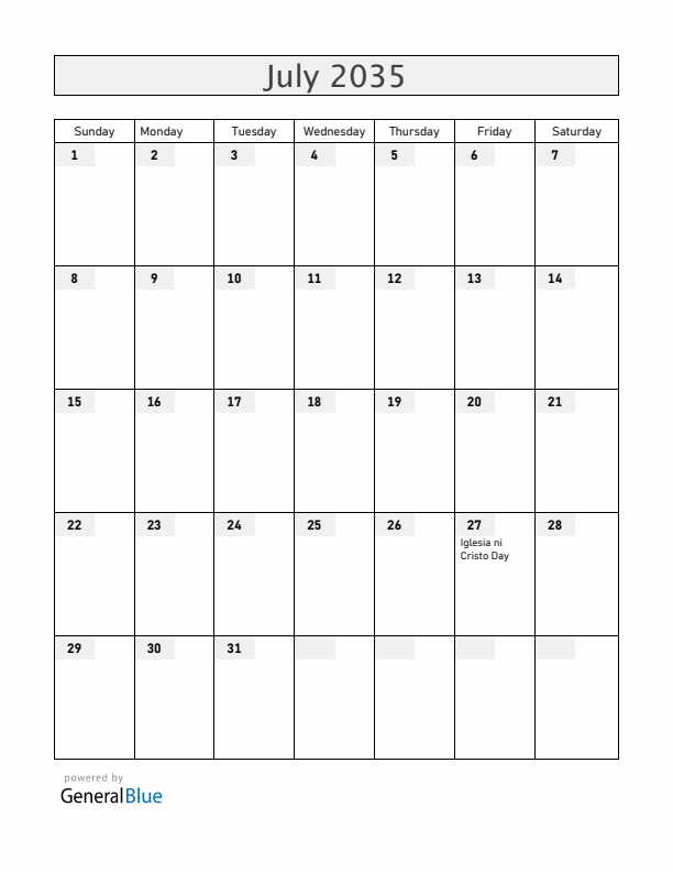 Philippines July 2035 Calendar with Holidays