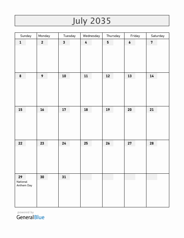 Romania July 2035 Calendar with Holidays