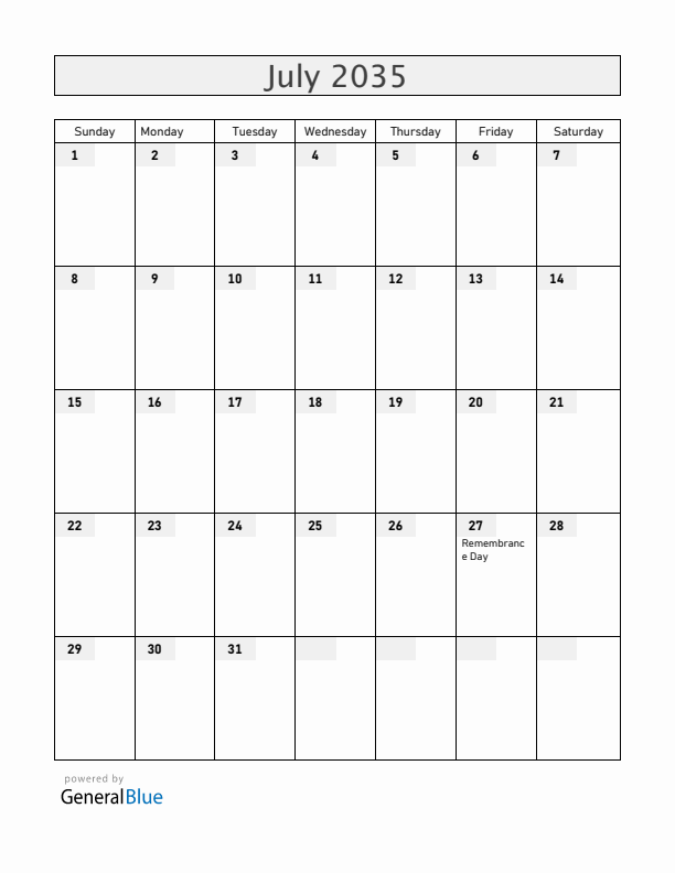 Vietnam July 2035 Calendar with Holidays