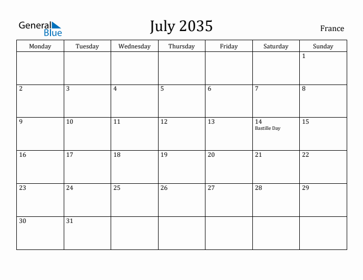 July 2035 Calendar France