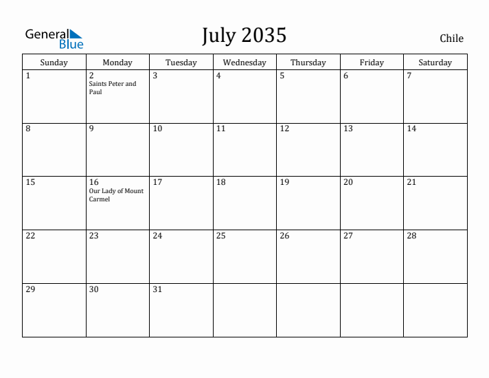 July 2035 Calendar Chile