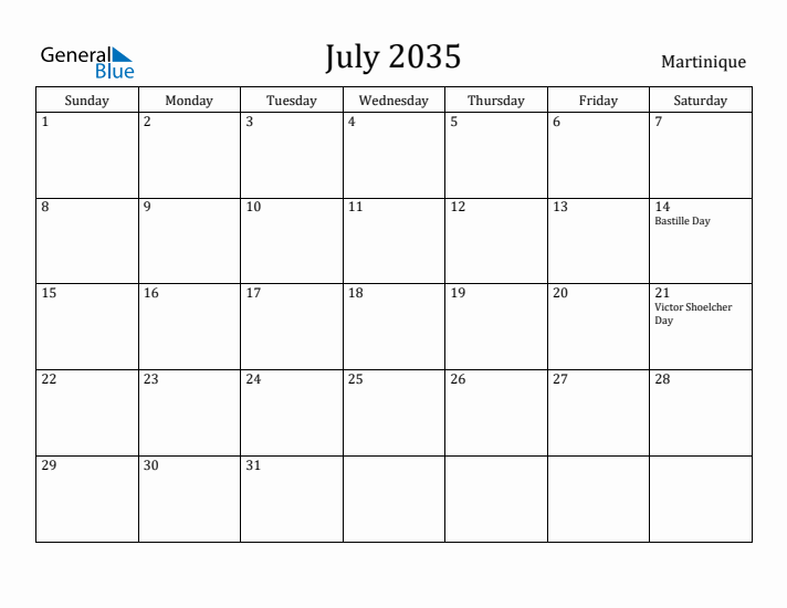 July 2035 Calendar Martinique