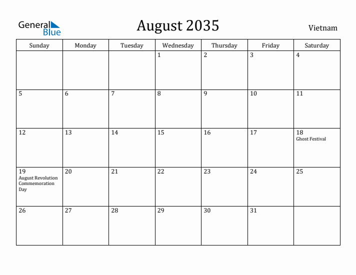 August 2035 Calendar Vietnam