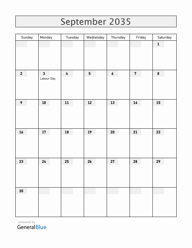 Bermuda September 2035 Calendar with Holidays