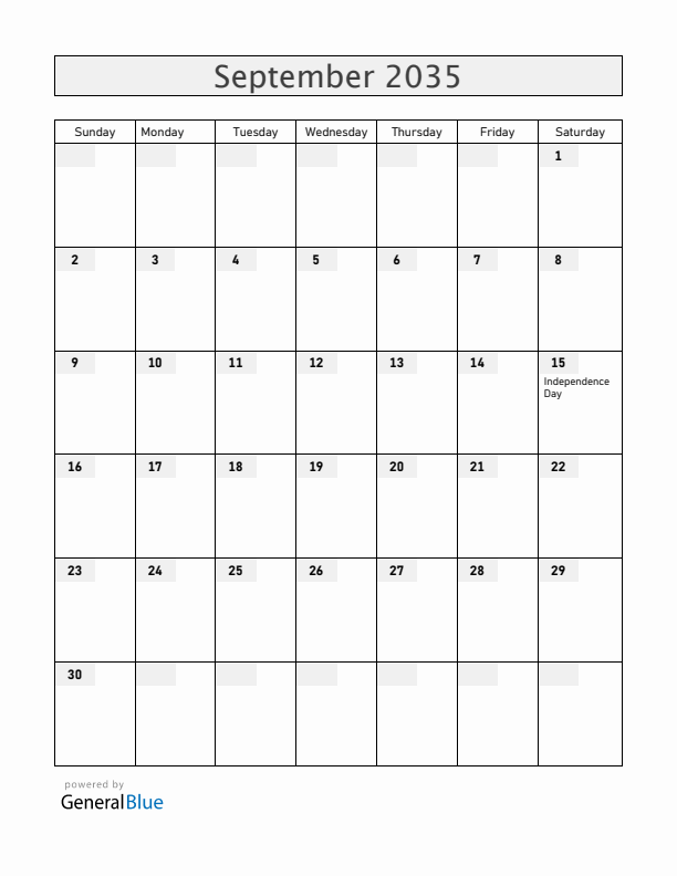 Guatemala September 2035 Calendar with Holidays