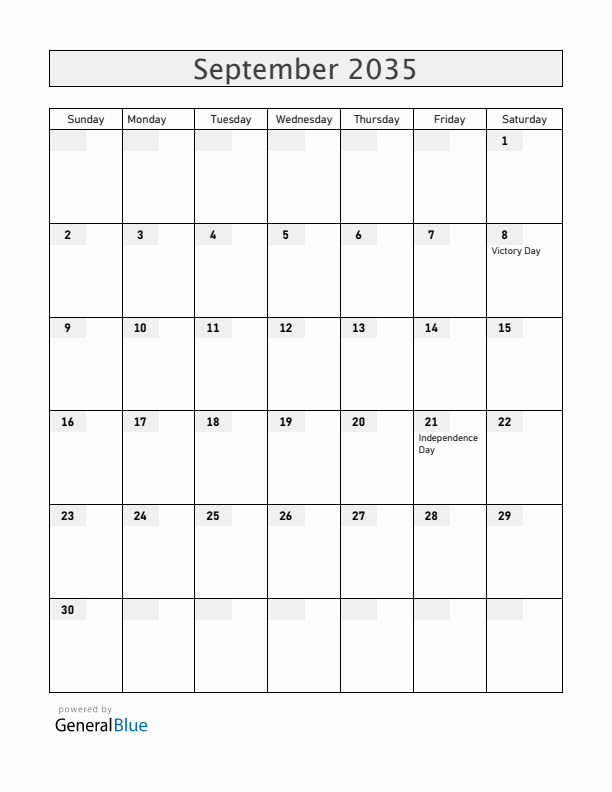 Malta September 2035 Calendar with Holidays