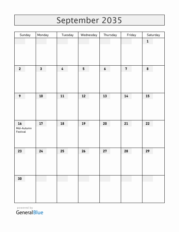 Philippines September 2035 Calendar with Holidays