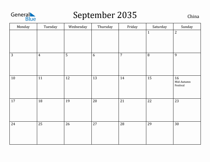 September 2035 Calendar China