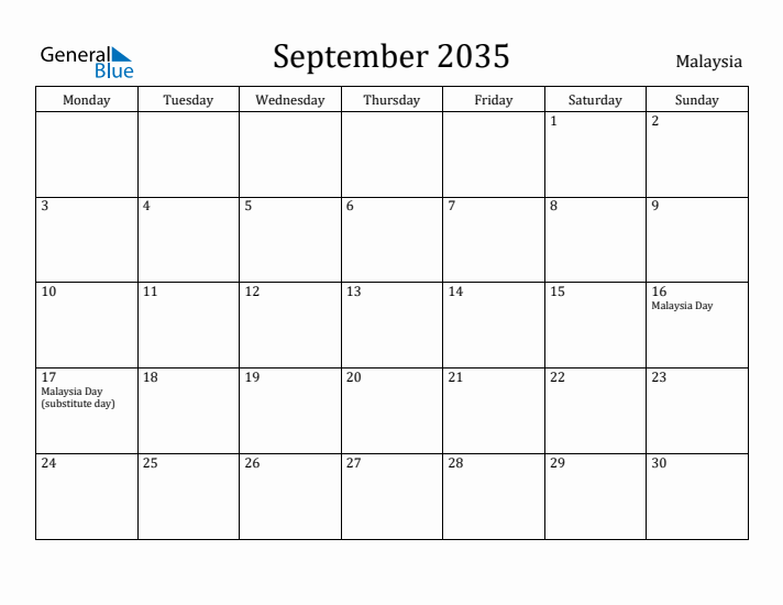 September 2035 Calendar Malaysia