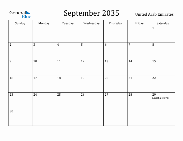 September 2035 Calendar United Arab Emirates
