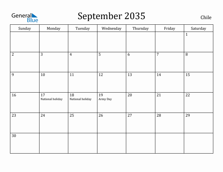 September 2035 Calendar Chile