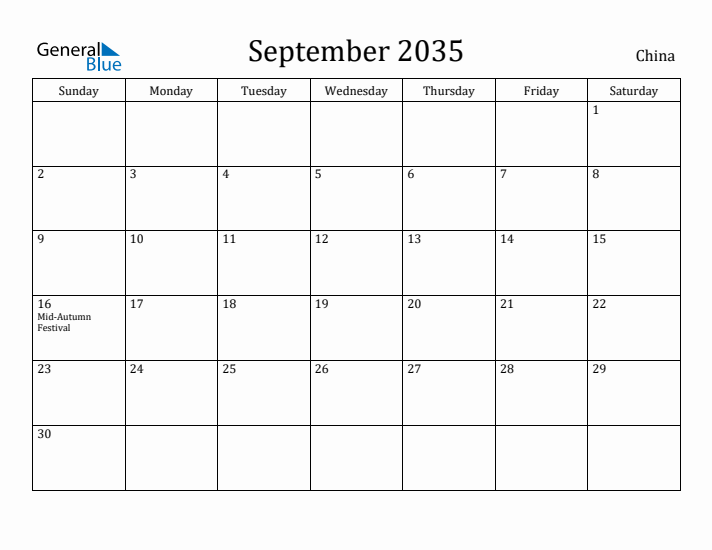 September 2035 Calendar China