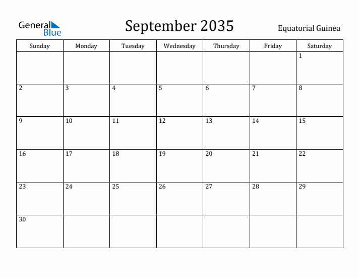 September 2035 Calendar Equatorial Guinea