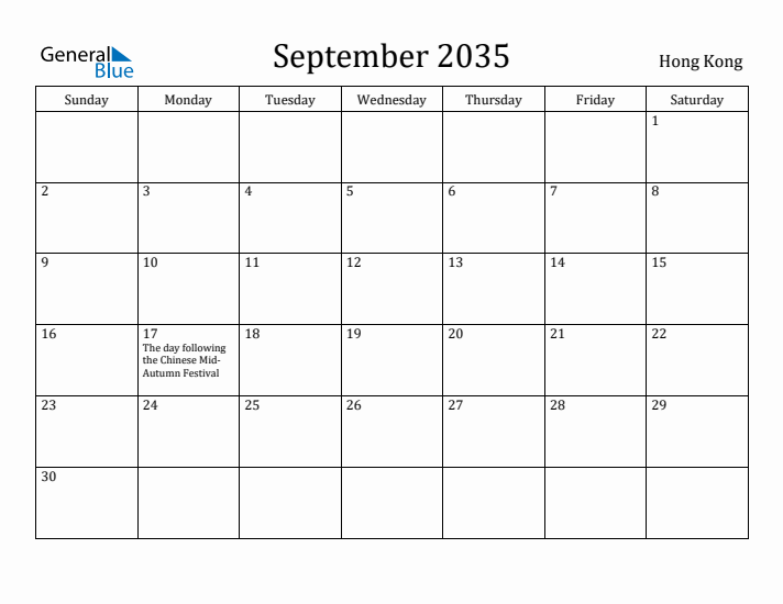 September 2035 Calendar Hong Kong
