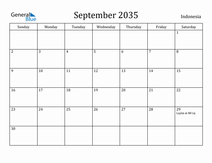 September 2035 Calendar Indonesia