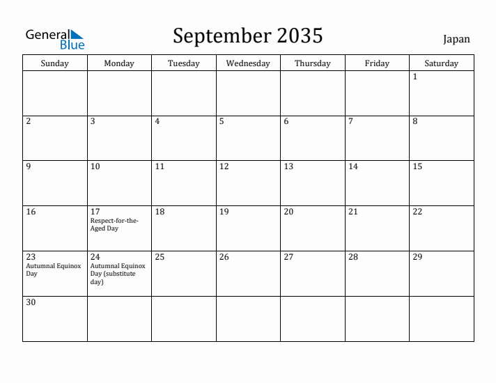 September 2035 Calendar Japan