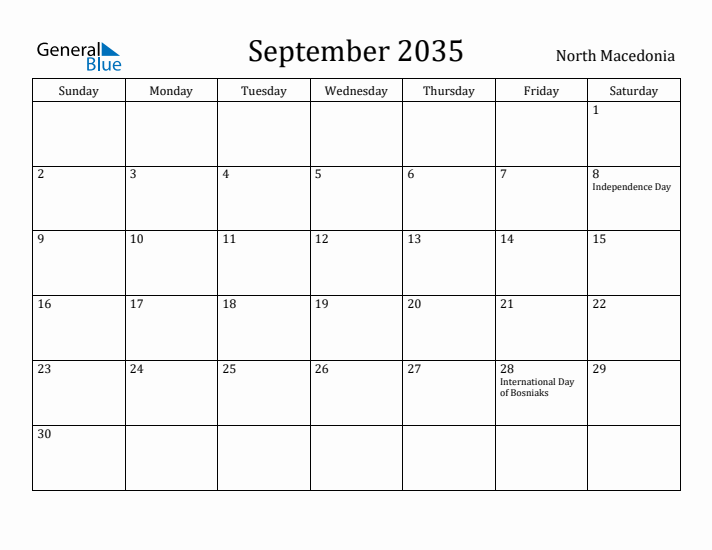 September 2035 Calendar North Macedonia