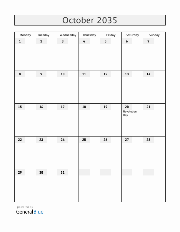 Guatemala October 2035 Calendar with Holidays