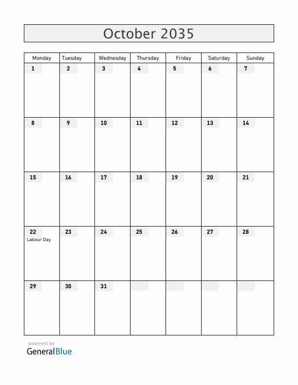 New Zealand October 2035 Calendar with Holidays