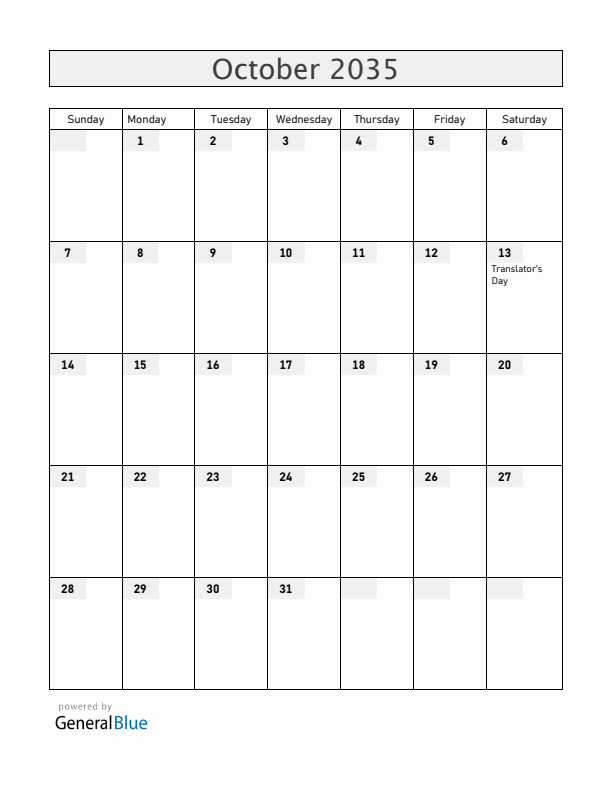 Armenia October 2035 Calendar with Holidays