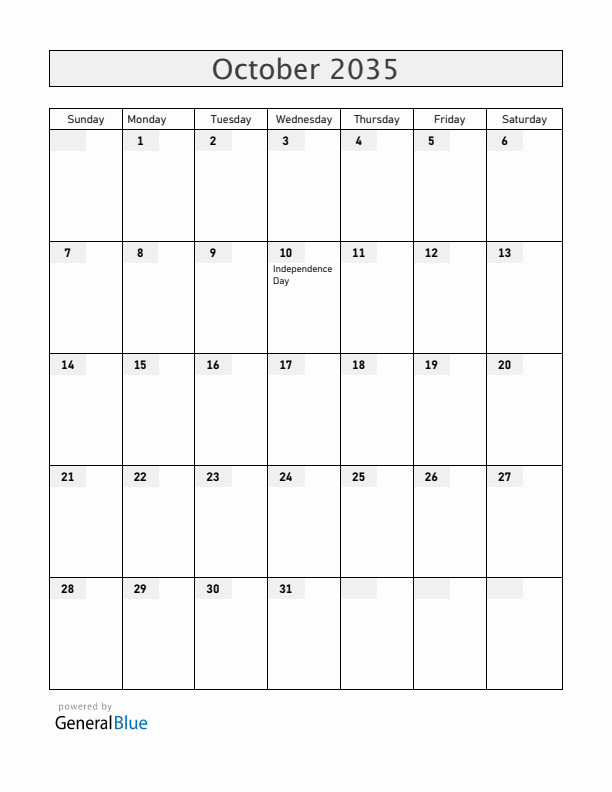 Cuba October 2035 Calendar with Holidays