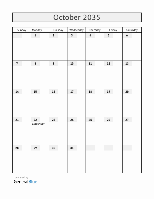 New Zealand October 2035 Calendar with Holidays