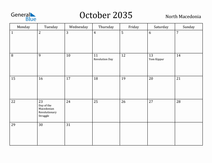 October 2035 Calendar North Macedonia