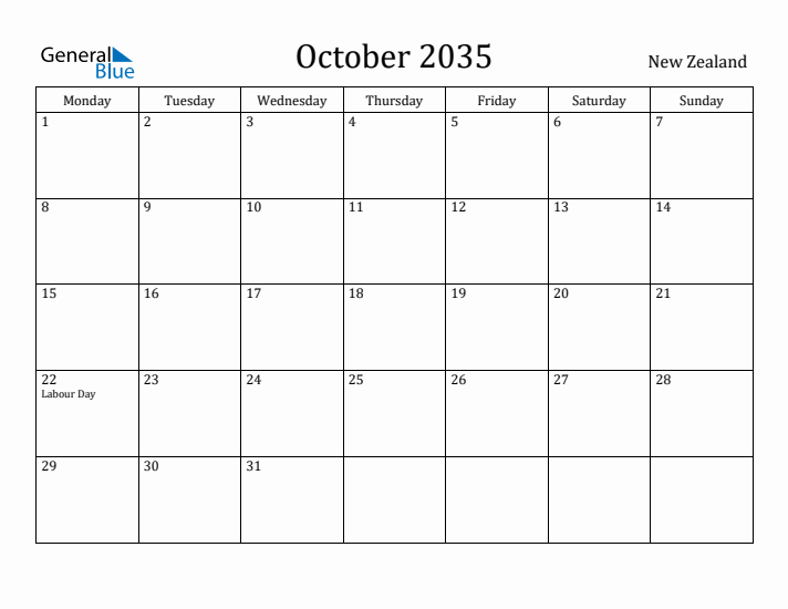 October 2035 Calendar New Zealand