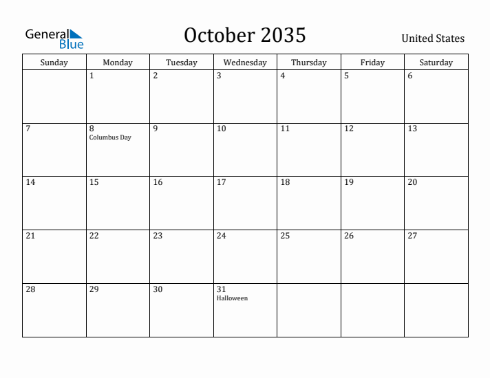 October 2035 Calendar United States