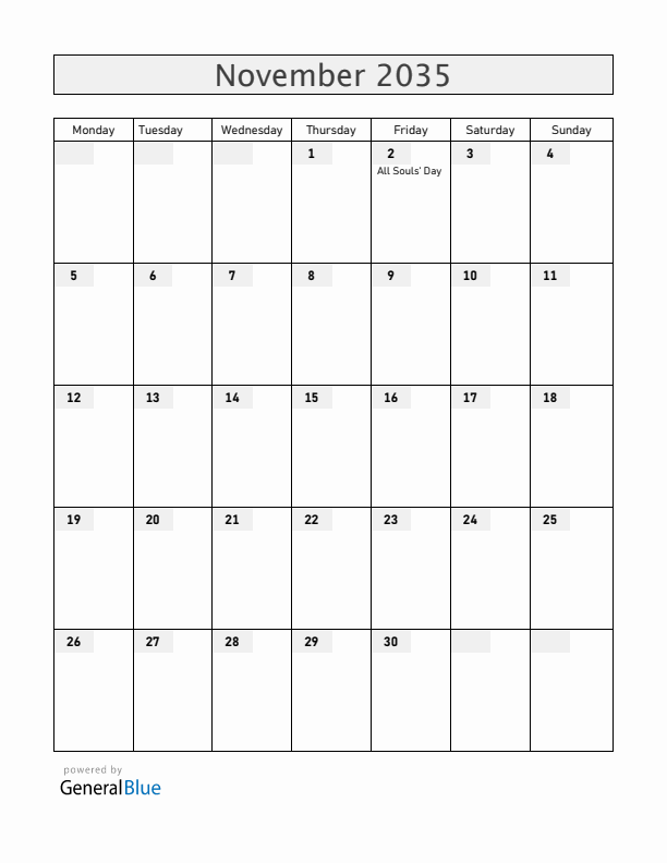 Uruguay November 2035 Calendar with Holidays