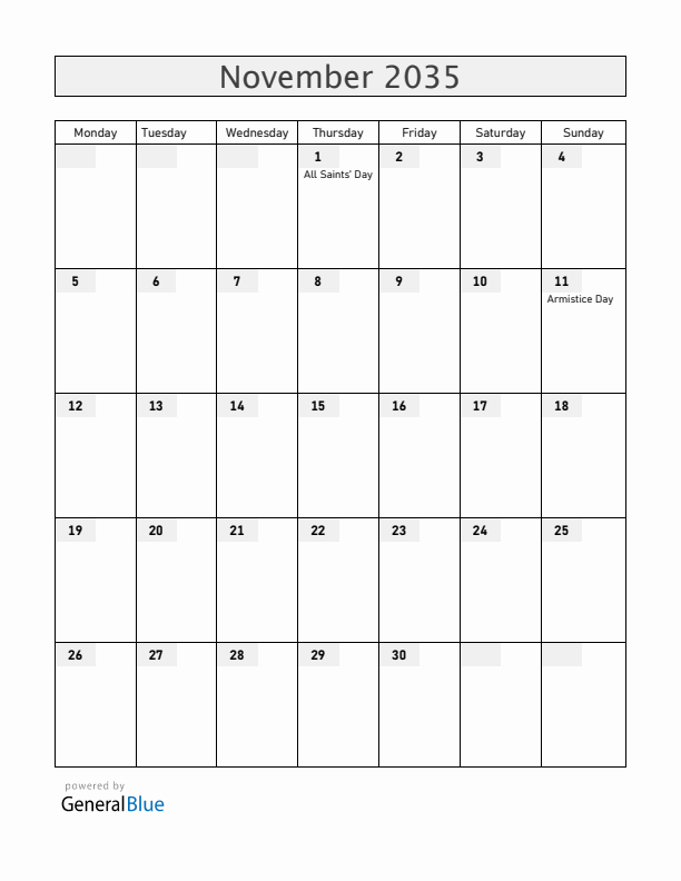 Mayotte November 2035 Calendar with Holidays