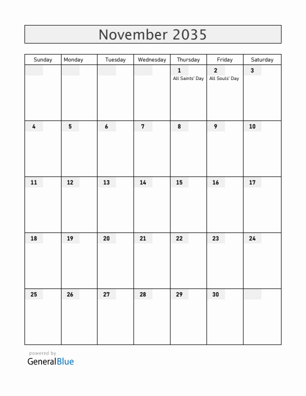 Bolivia November 2035 Calendar with Holidays