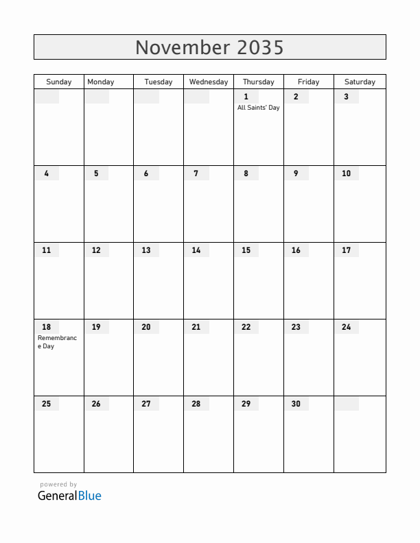 Croatia November 2035 Calendar with Holidays