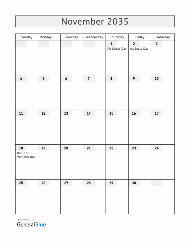 Haiti November 2035 Calendar with Holidays