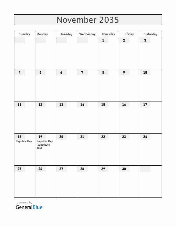 Latvia November 2035 Calendar with Holidays
