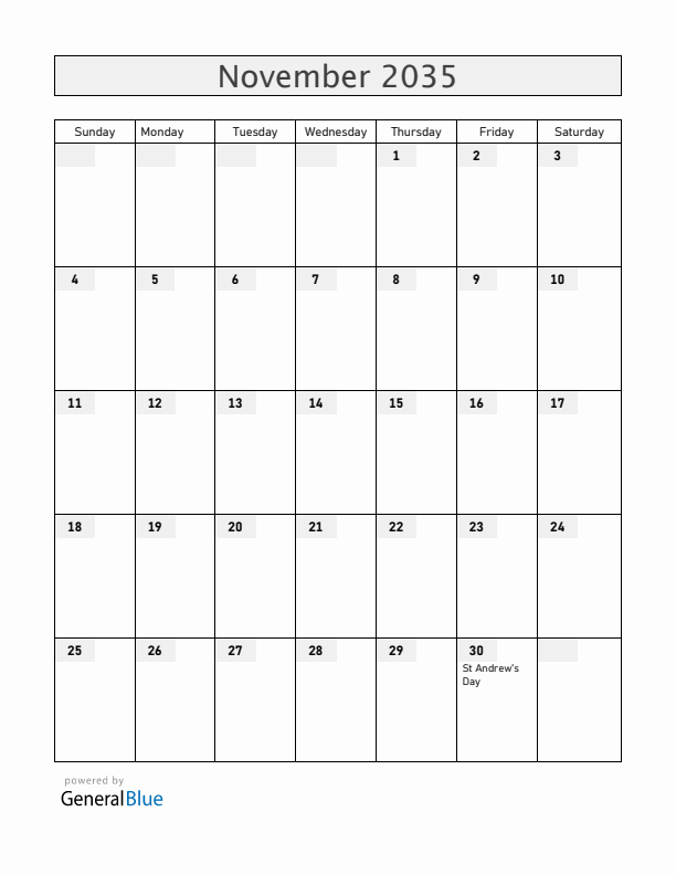 Romania November 2035 Calendar with Holidays