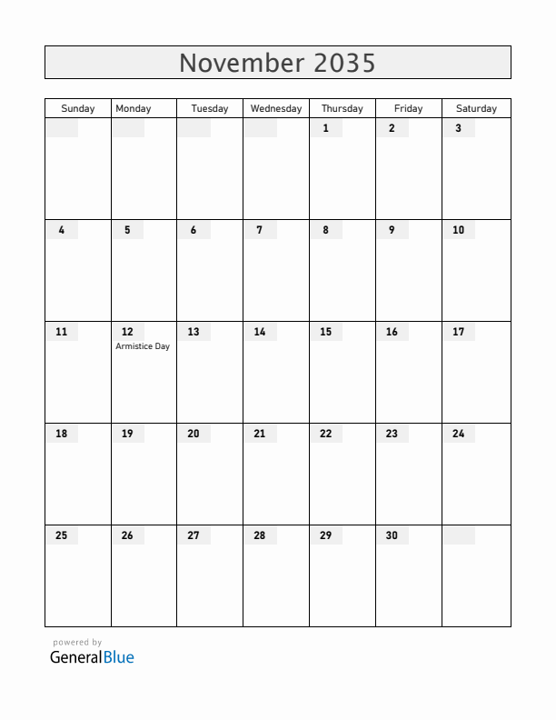 Serbia November 2035 Calendar with Holidays