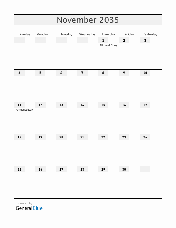 Mayotte November 2035 Calendar with Holidays