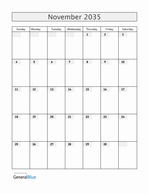 Zambia November 2035 Calendar with Holidays