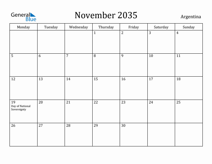 November 2035 Calendar Argentina