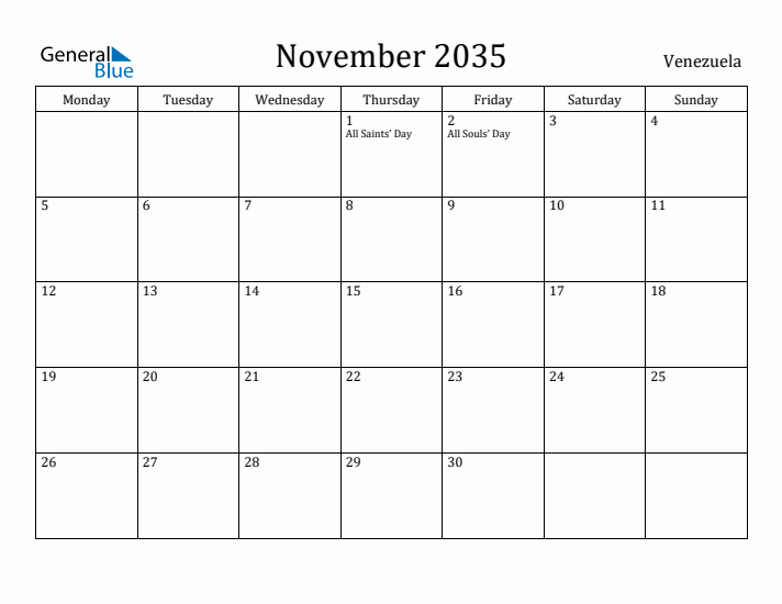 November 2035 Calendar Venezuela