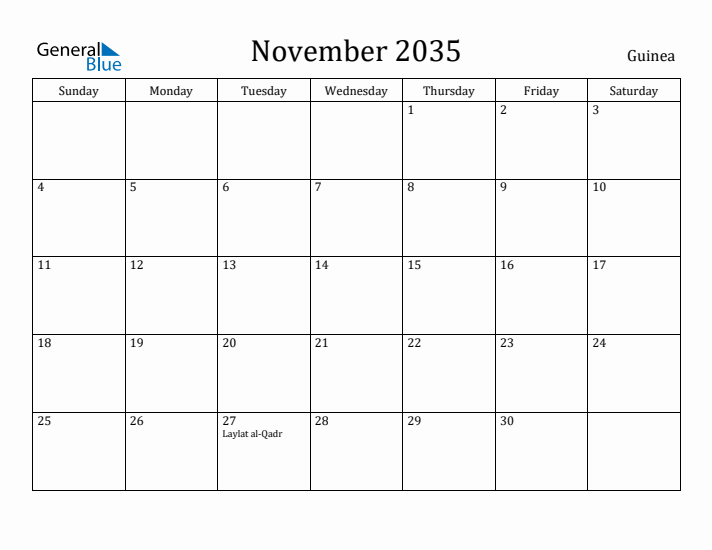 November 2035 Calendar Guinea