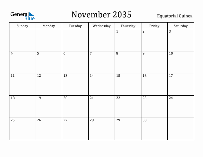 November 2035 Calendar Equatorial Guinea
