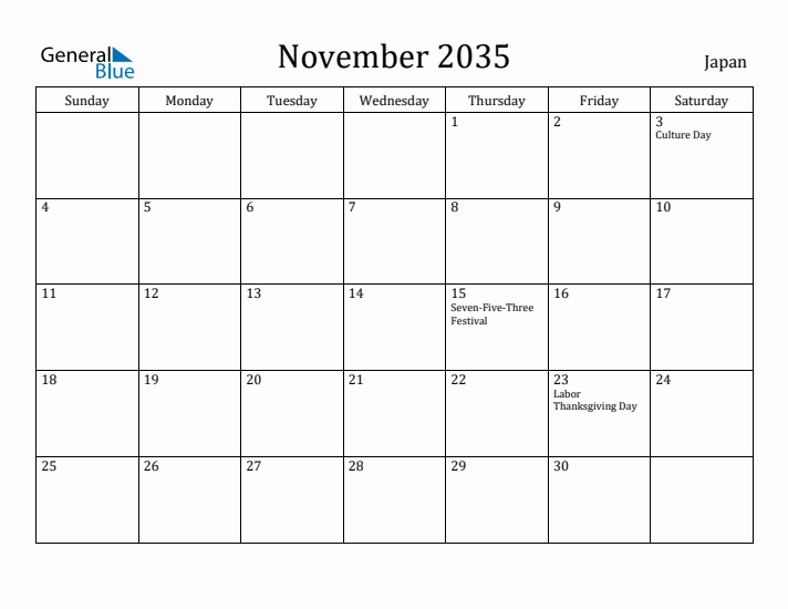 November 2035 Calendar Japan