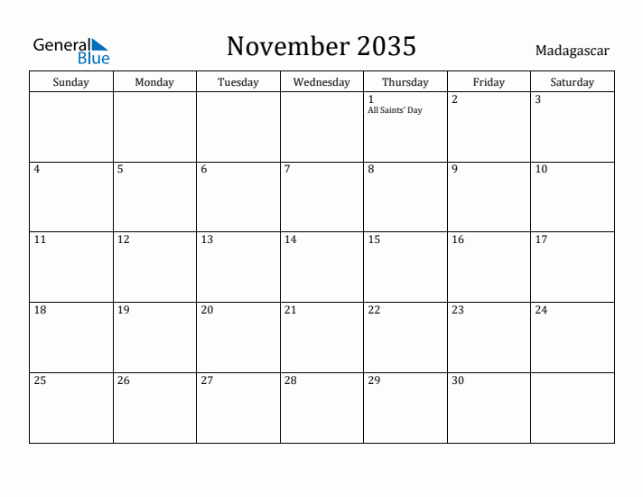 November 2035 Calendar Madagascar
