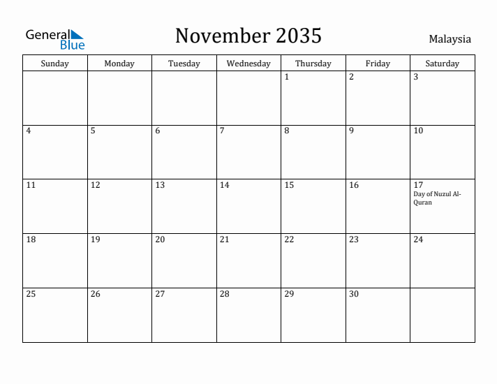 November 2035 Calendar Malaysia