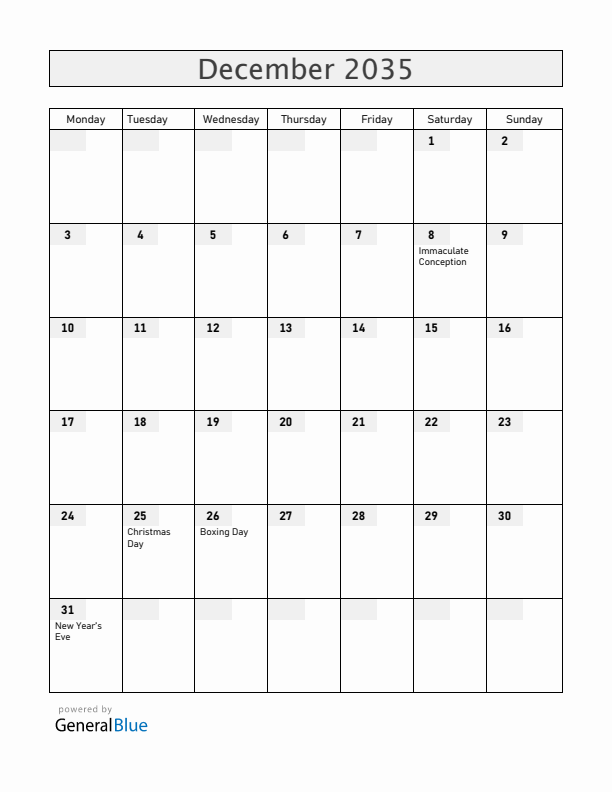 San Marino December 2035 Calendar with Holidays